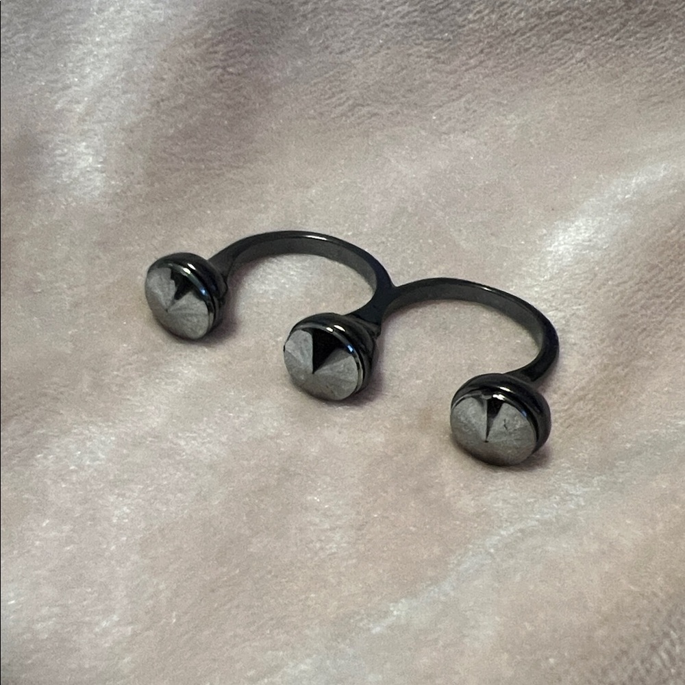 Triple Band Black and Silver Ring